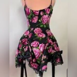 Dolls Kill Sugar Thrillz Black and Pink Floral Mini Dress NWT XXS